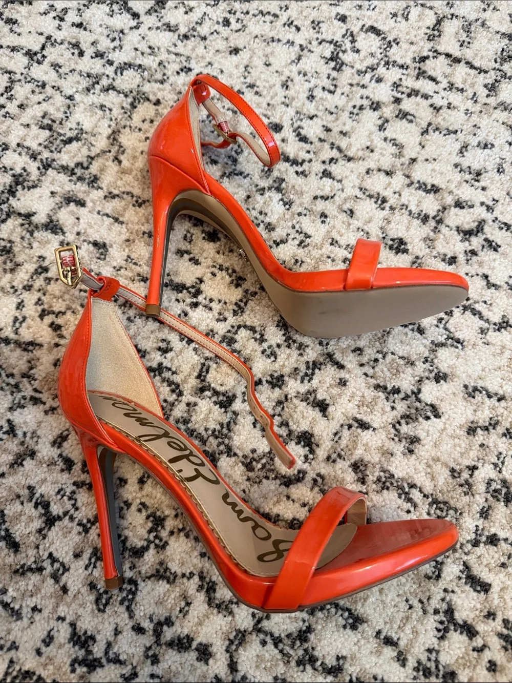Sam Edelman Orange Patent Ankle-Strap Stiletto Sandals